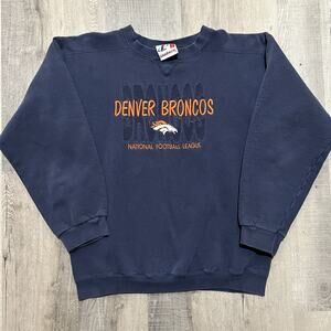 VTG Denver Broncos Sweatshirt Mens L Blue Logo Athletic Crewneck NFL 90s Sports